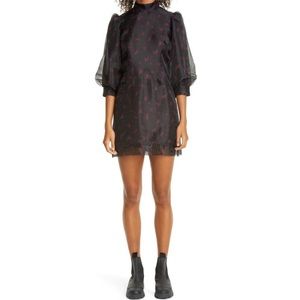 GANNI Black Floral Organza Mini Dress